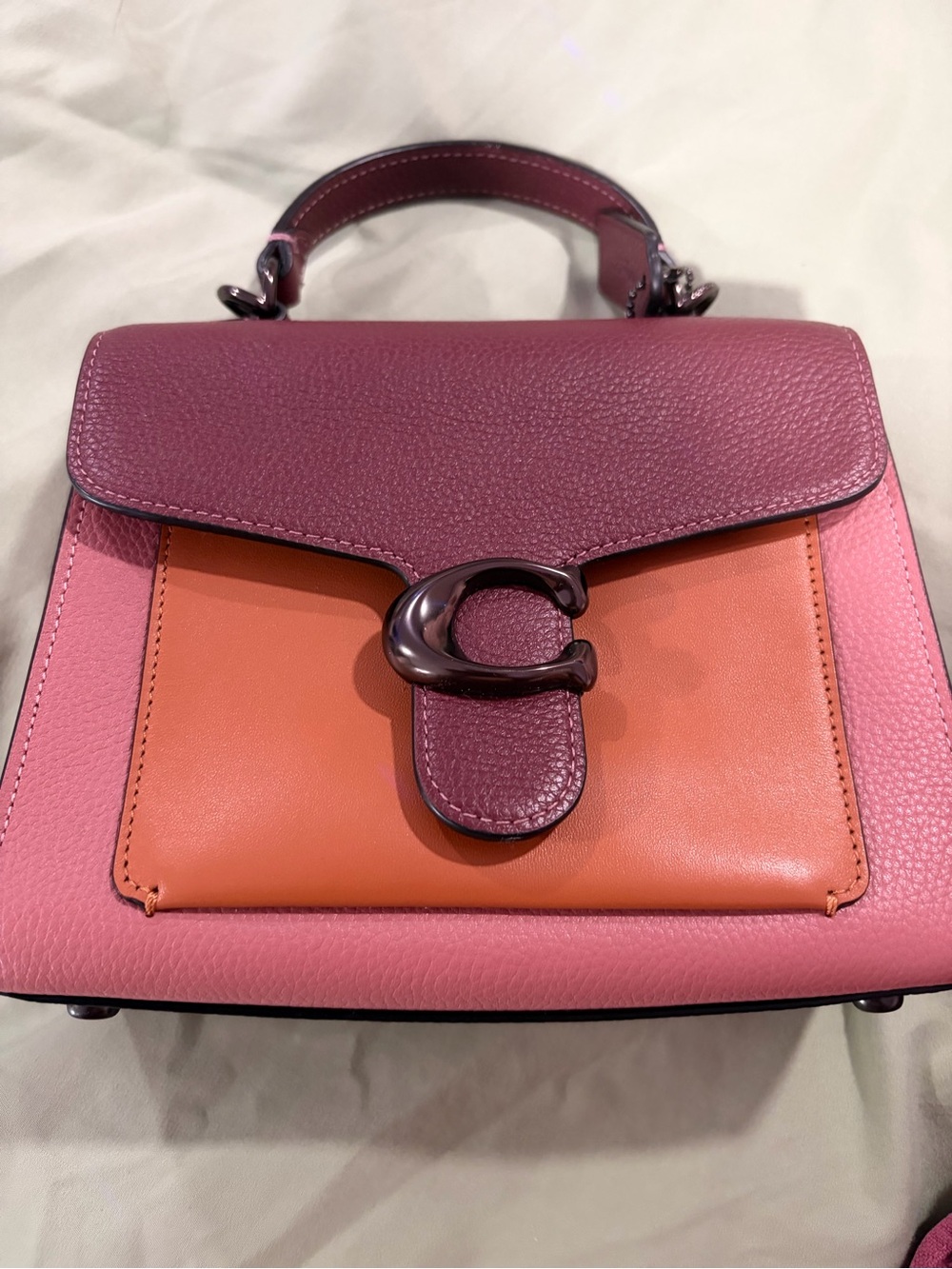 COACH TABBY 20 Top Handle Crossbody Vintage Pink Colorblock Leather 635